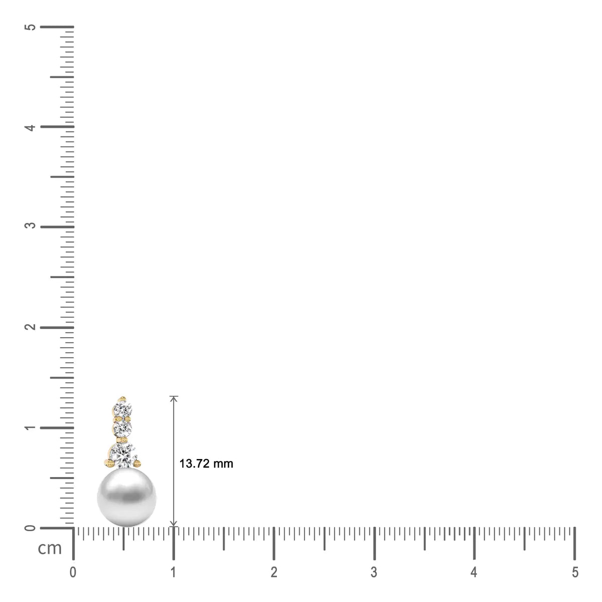 Yellow gold dimension details of graduated diamond trio pearl drop earrings