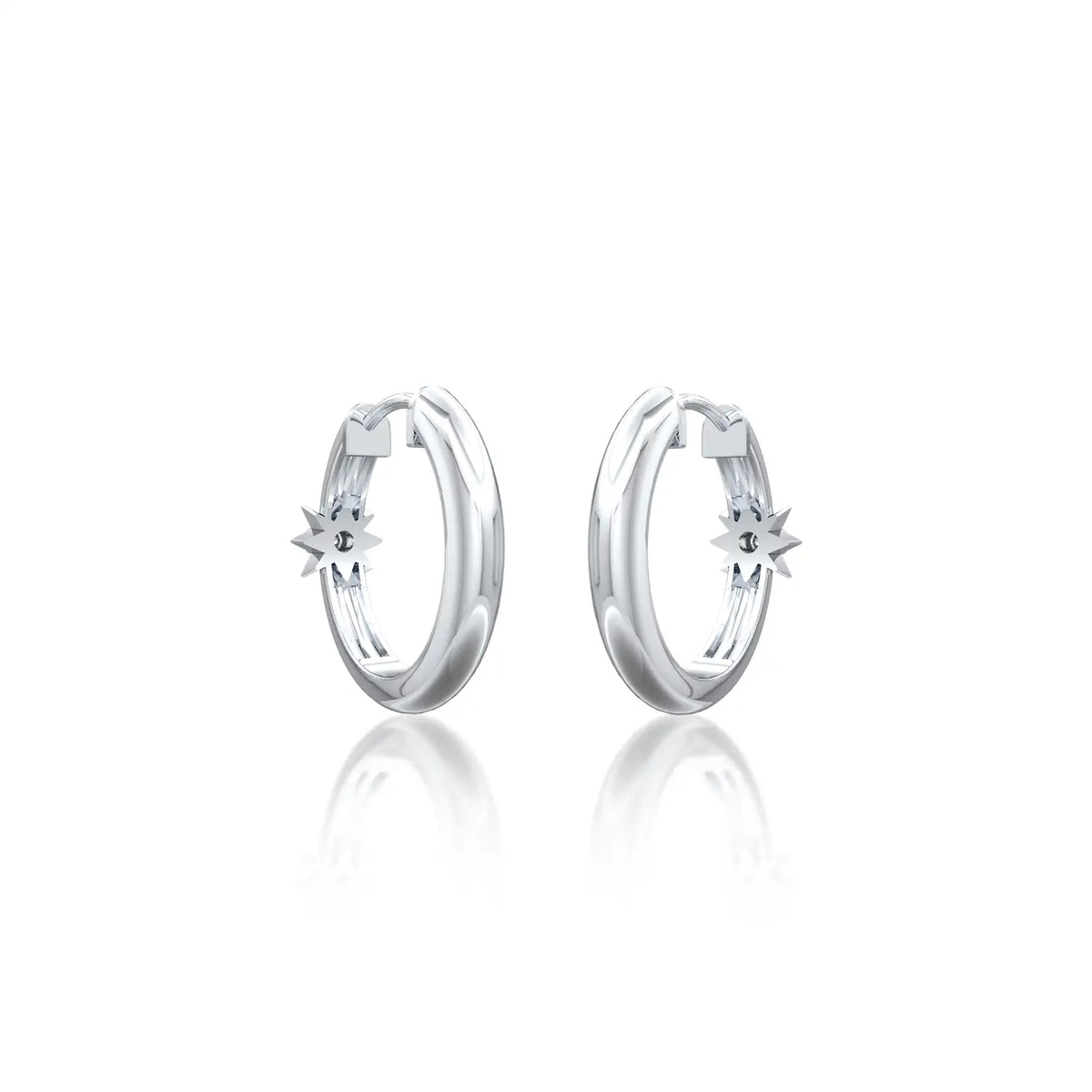 Fortune white gold starburst diamond huggie hoop earrings