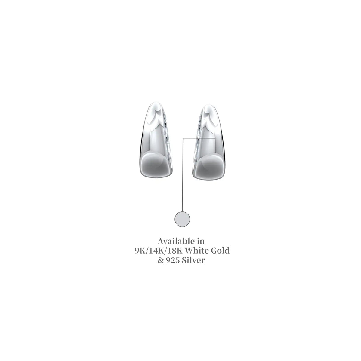 Descriptive image of white gold tapered high polish chubby hoop earrings