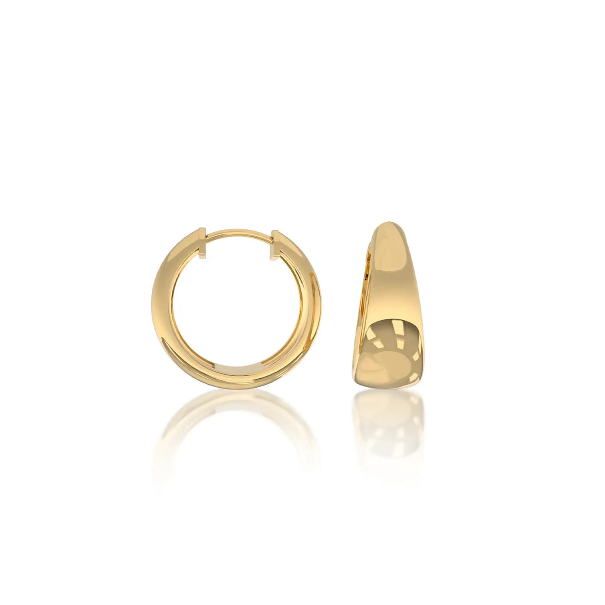 Unique yellow gold tapered high polish chubby hoop earrings