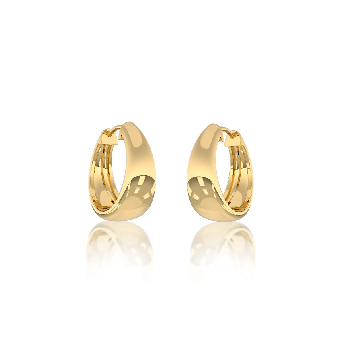 Yellow gold tapered high polish chubby hoop earrings for women