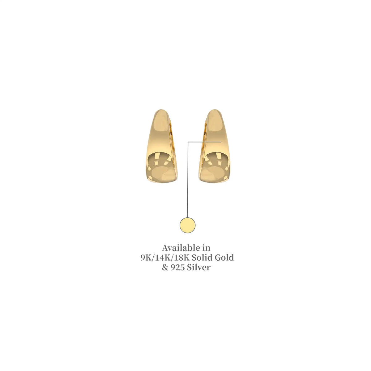 Descriptive image of yellow gold tapered high polish chubby hoop earrings