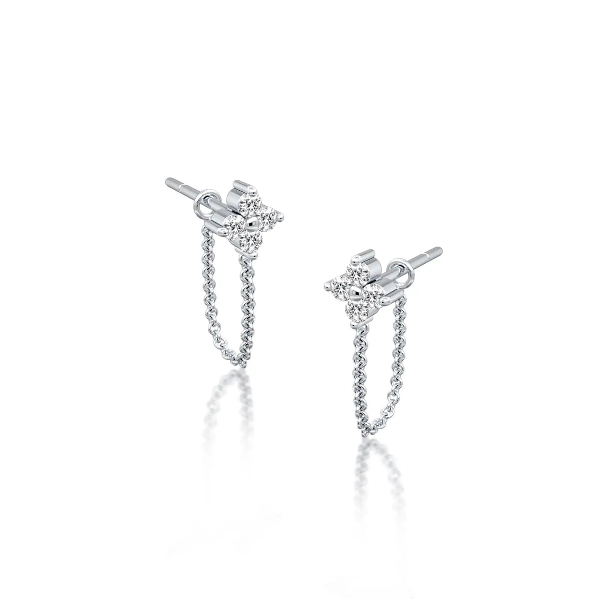 Diamond floral cluster chain loop stud earrings