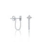 White gold diamond floral cluster chain loop stud earrings