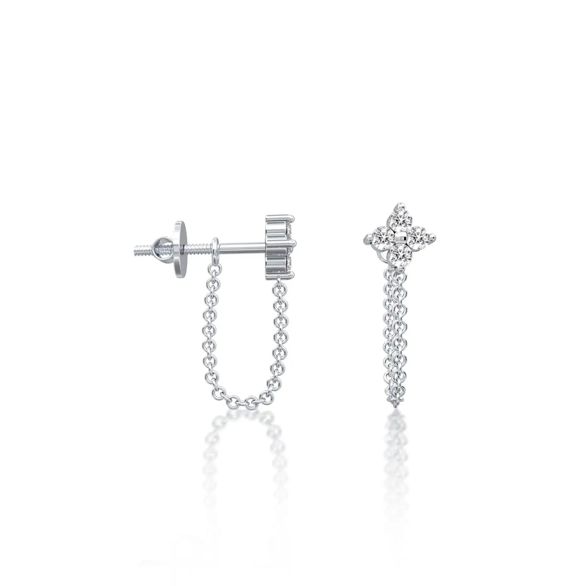 Fortune white gold diamond floral cluster chain loop stud earrings