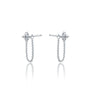 White gold diamond floral cluster chain loop stud earrings for women