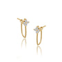Yellow gold diamond floral cluster chain loop stud earrings