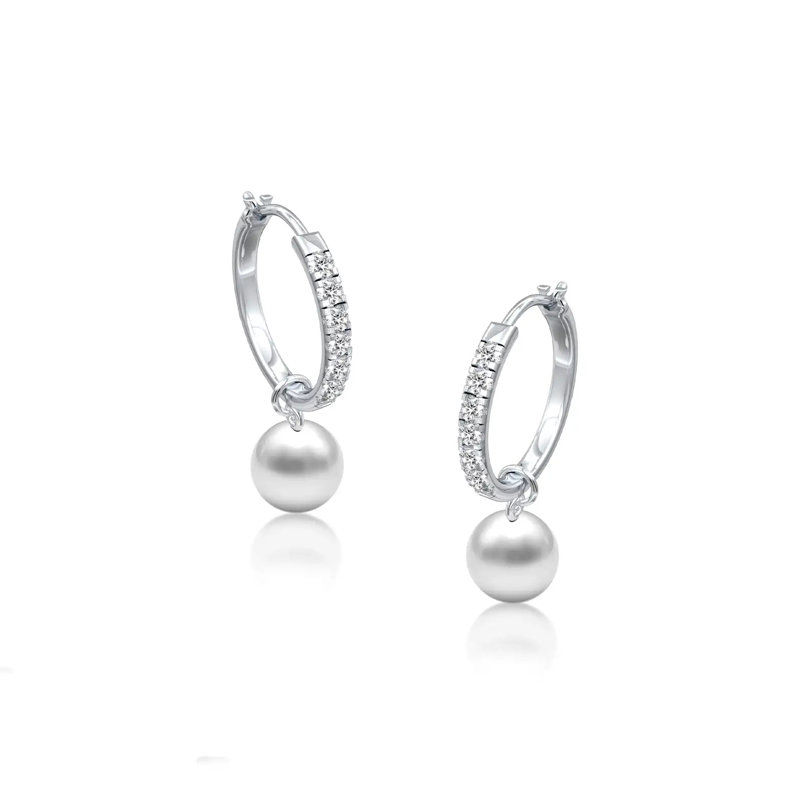 Diamond huggie hoops with pearl drops