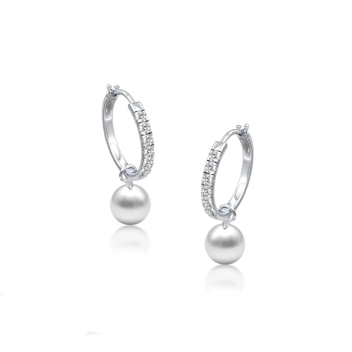 Diamond huggie hoops with pearl drops