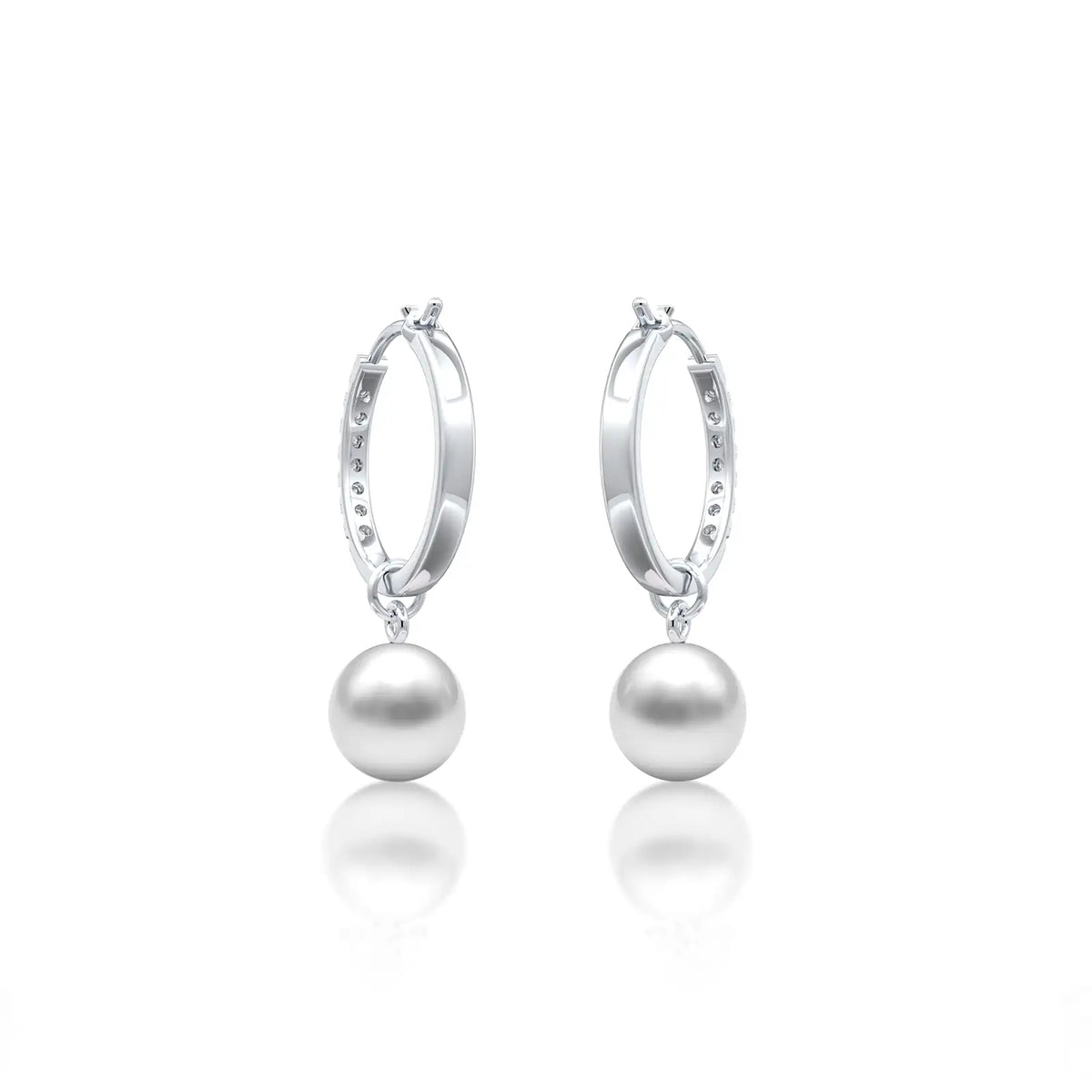 Fortune white gold diamond huggie hoops with pearl drops