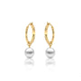 Yellow gold diamond huggie hoops with pearl drops for women