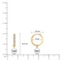 Dimension details of yellow gold diamond huggie hoops with pearl drops