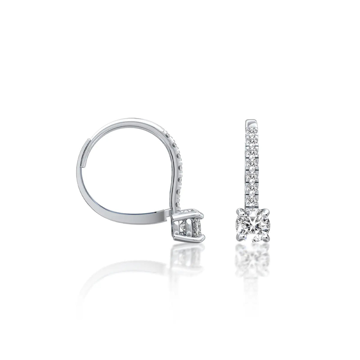 White gold diamond hoops with solitaire dangles