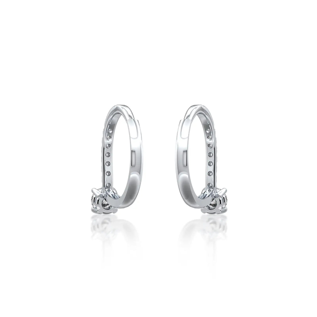 White gold diamond hoops with solitaire dangles for women