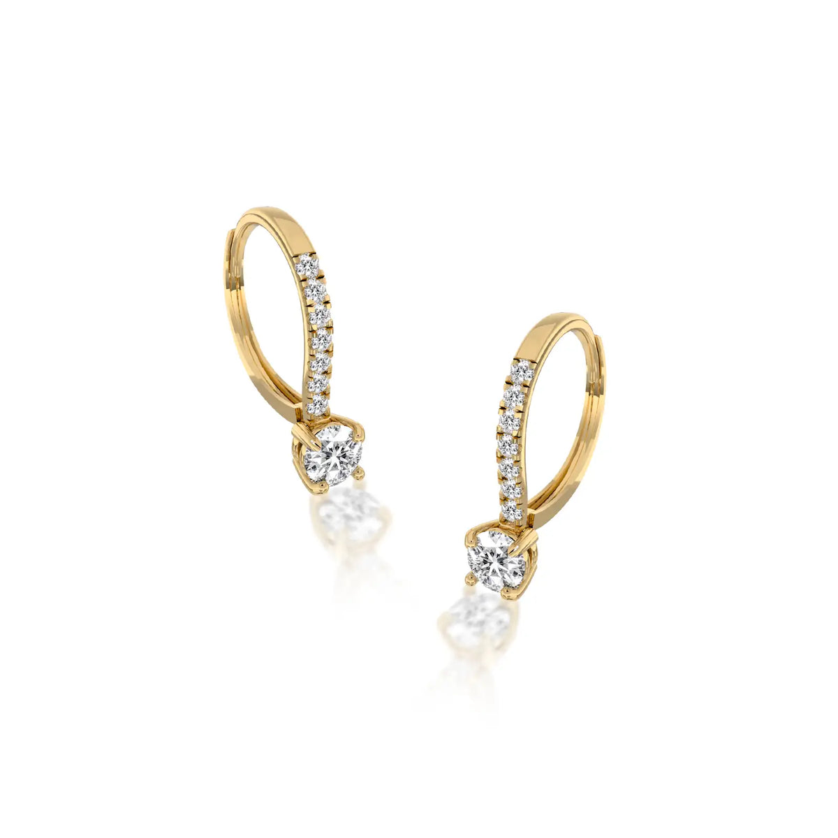 Yellow gold diamond hoops with solitaire dangles 