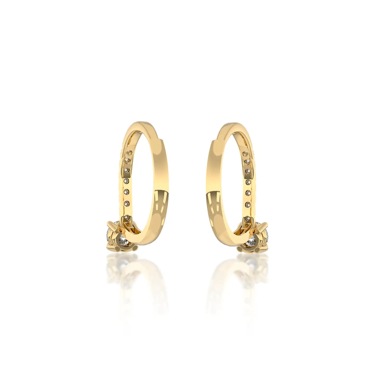 Fortune yellow gold diamond hoops with solitaire dangles 