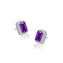 White gold february birthstone amethyst earrings with diamonds
