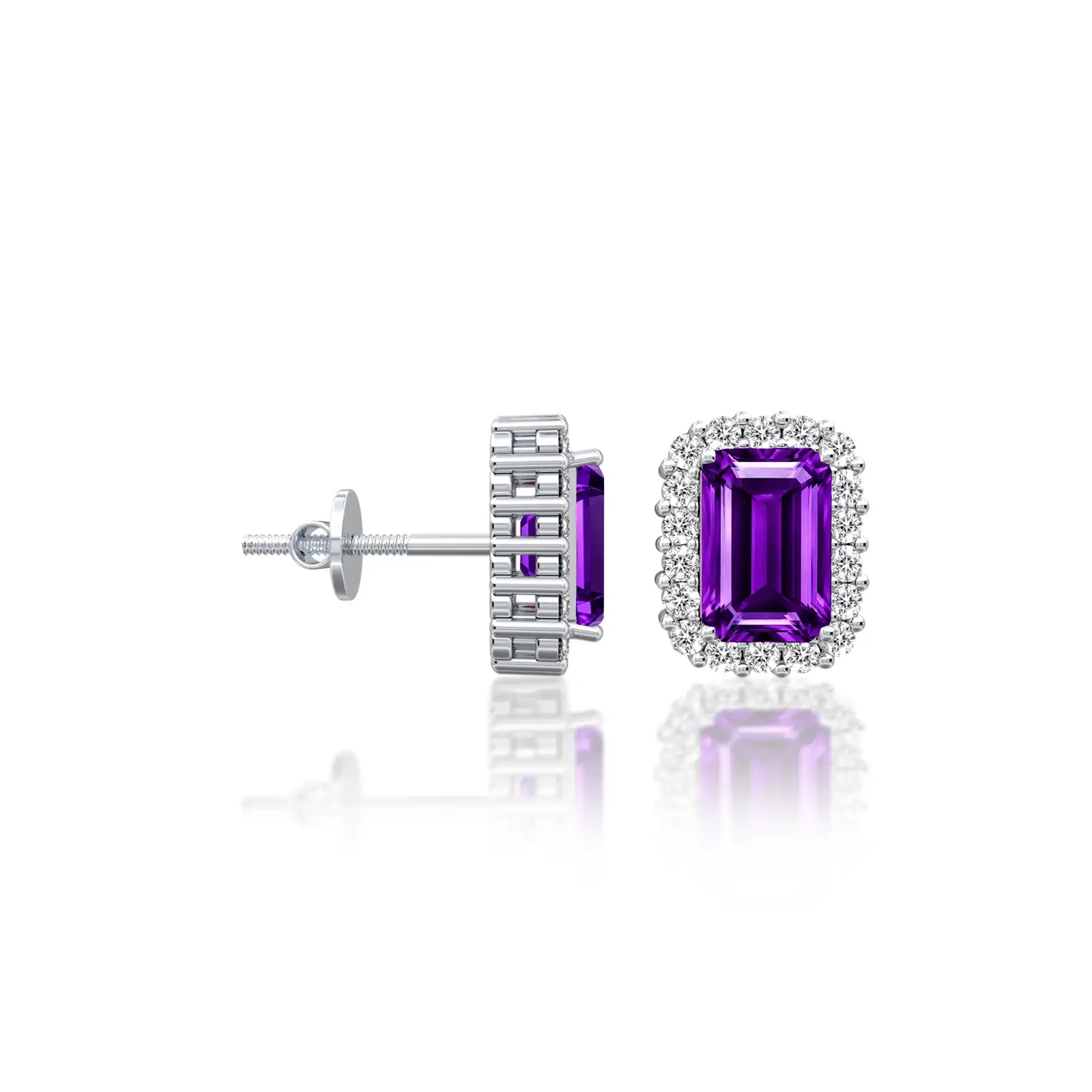 Yellow gold february birthstone amethyst earrings with diamonds for office wear