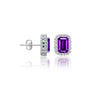 White gold trendy february birthstone amethyst earrings with diamonds