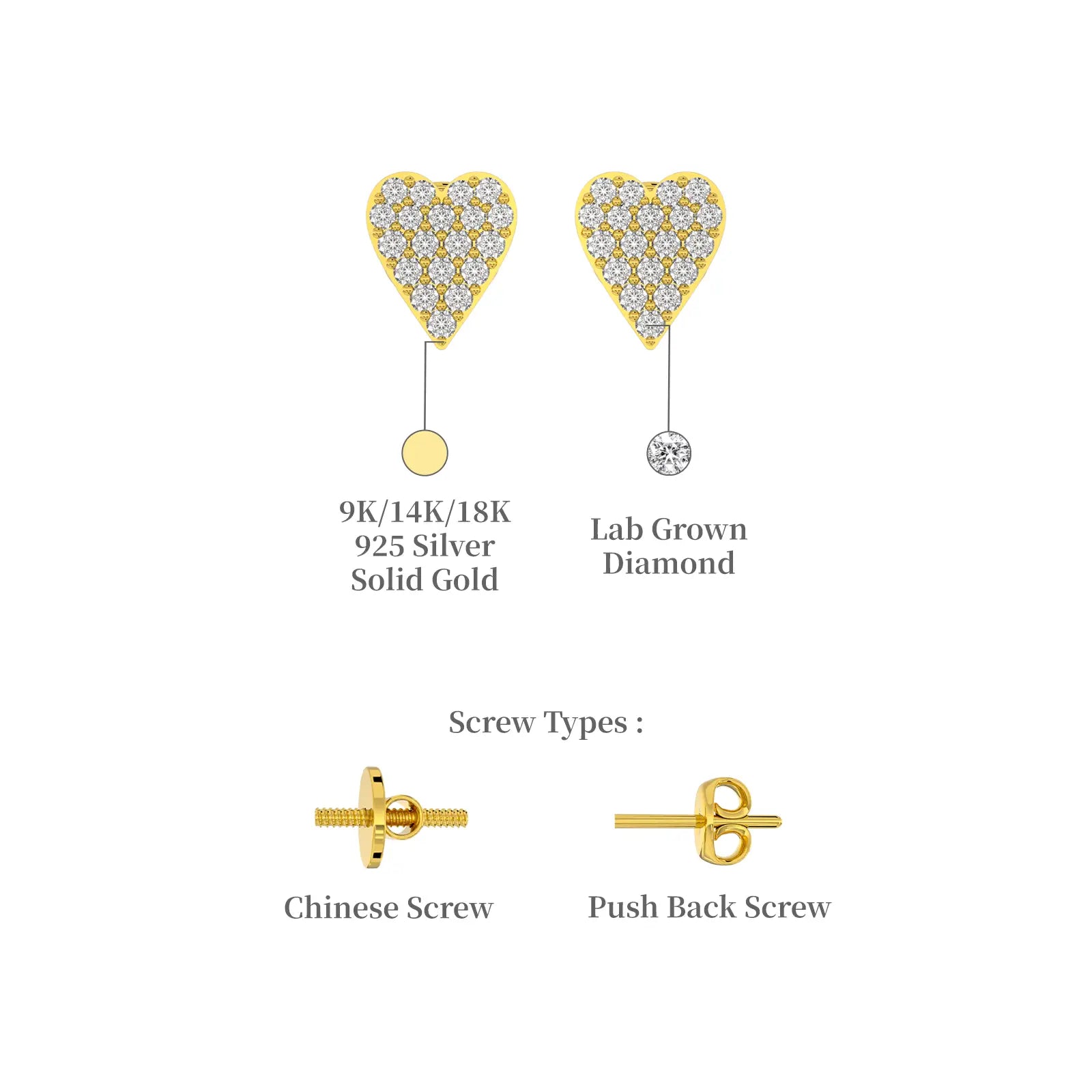 Full pavé diamond heart ear studs descriptive image