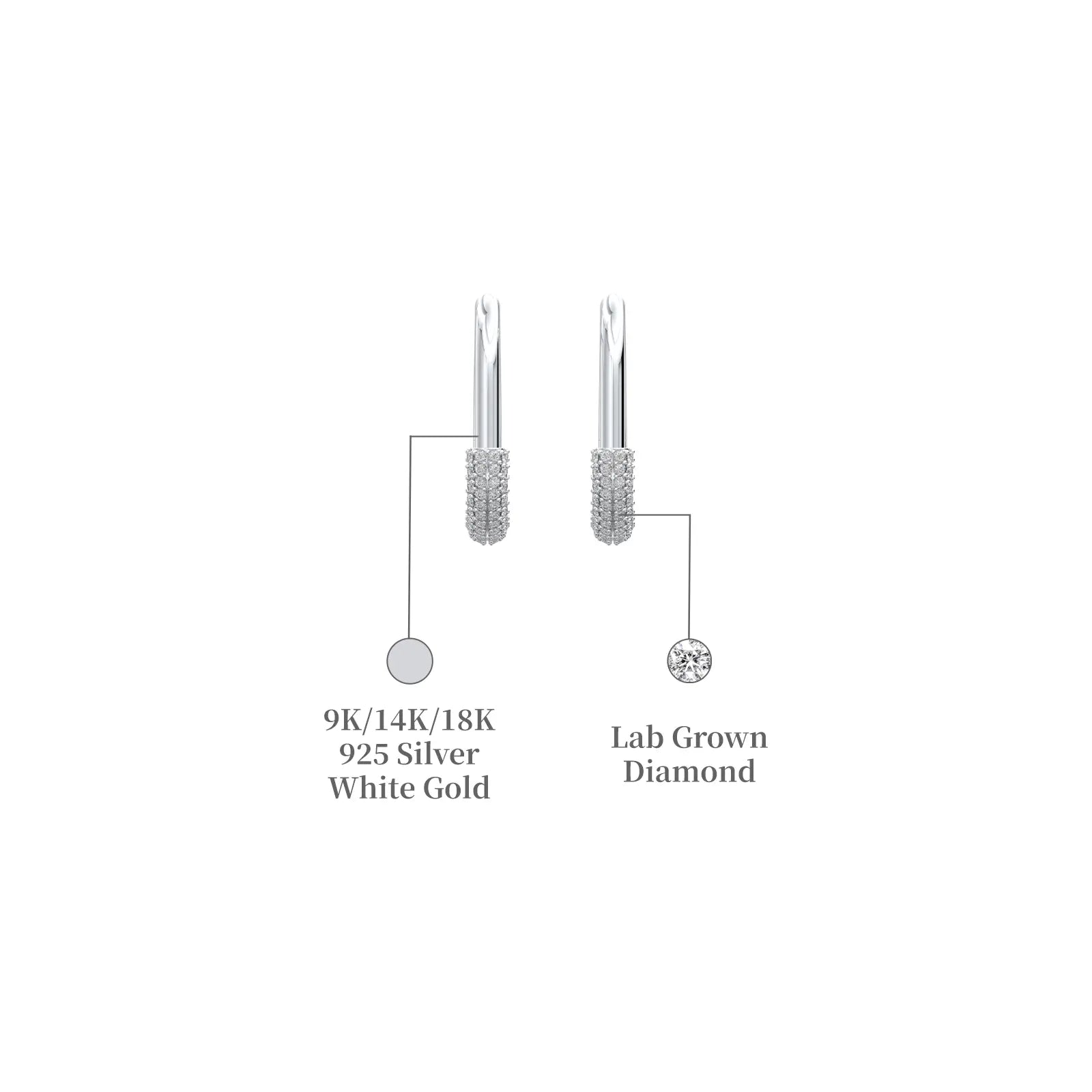 Stylish rectangular diamond hoop earrings descriptive image
