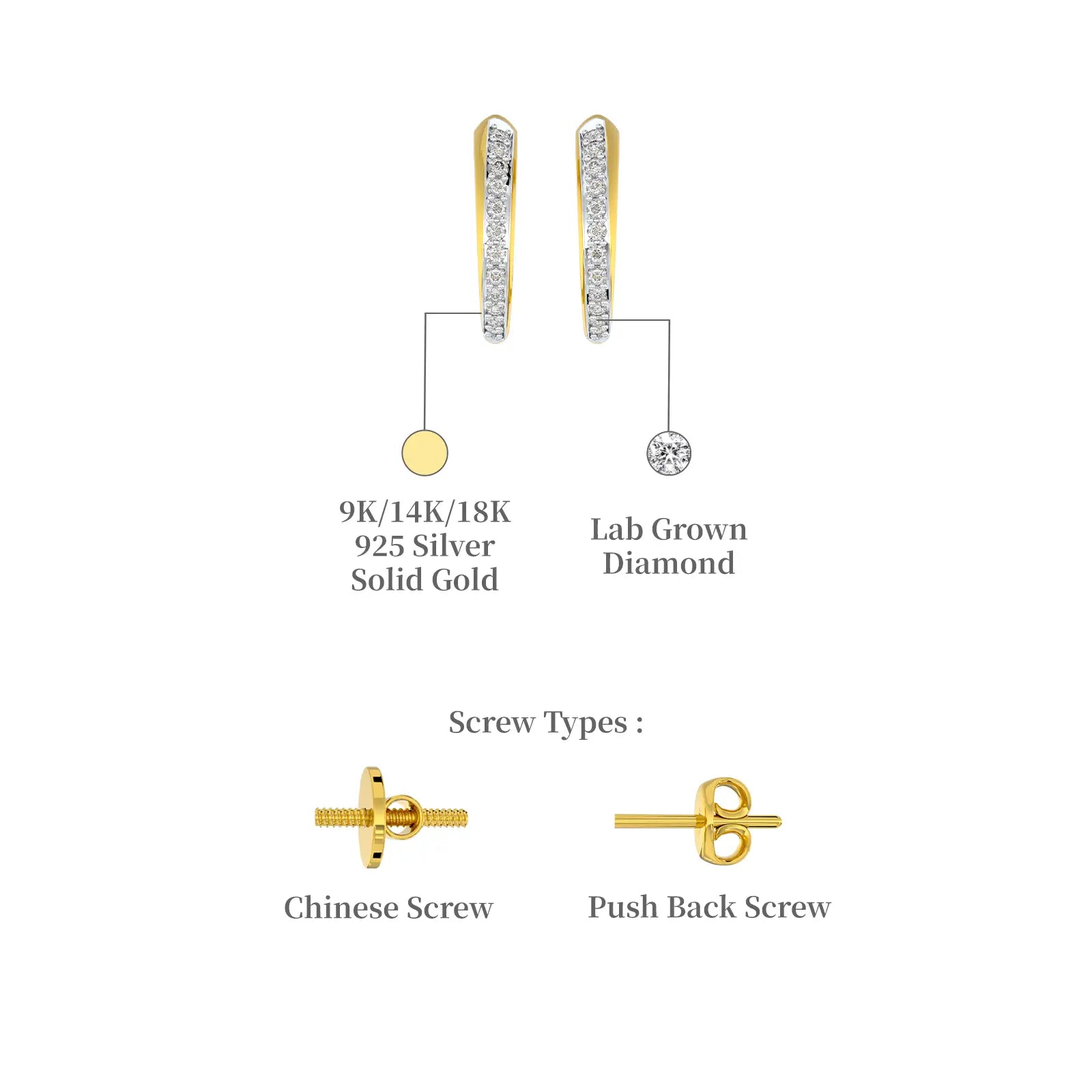 Stylish single rail diamond hoop earrings descriptive image