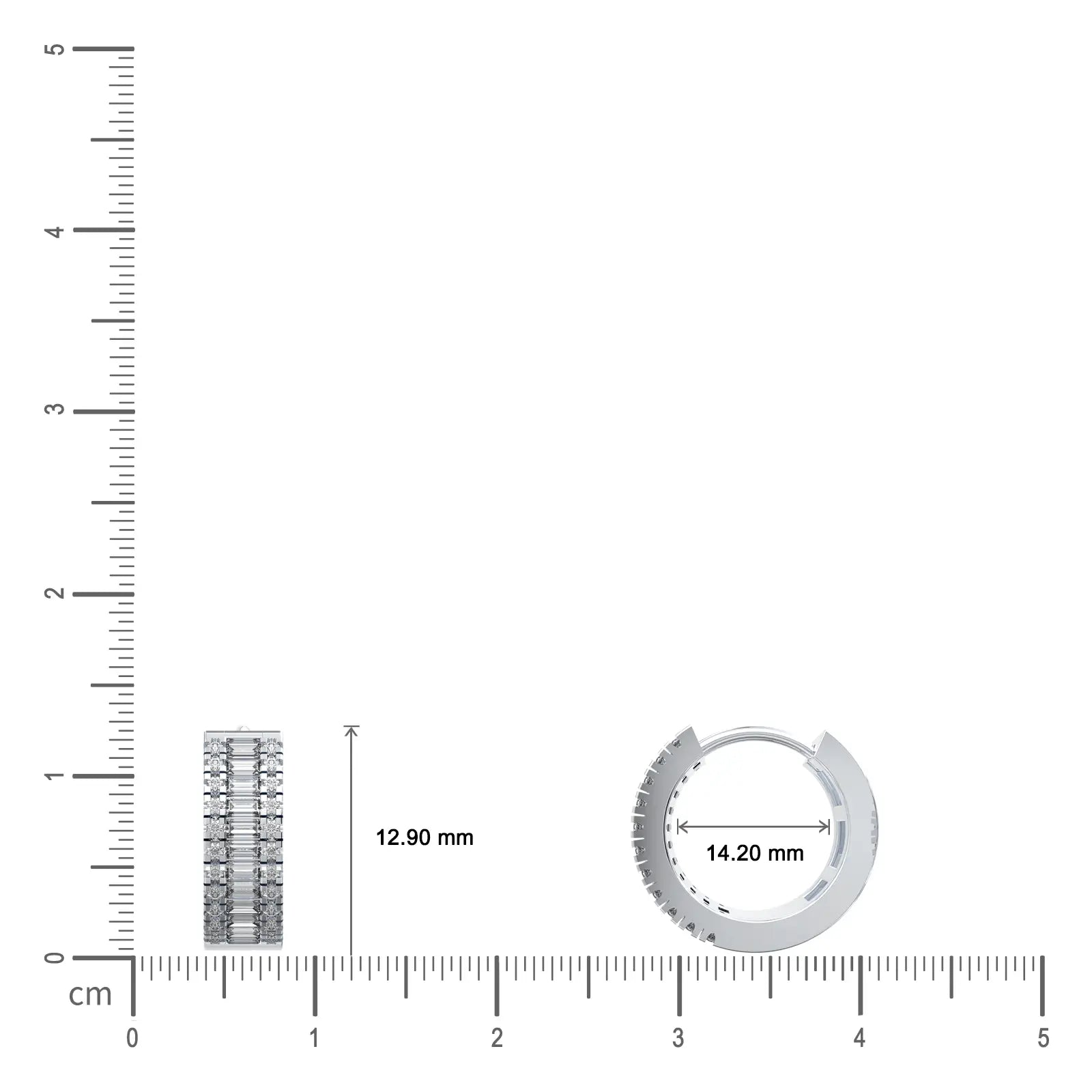 Triple row diamond hoop earrings scale image