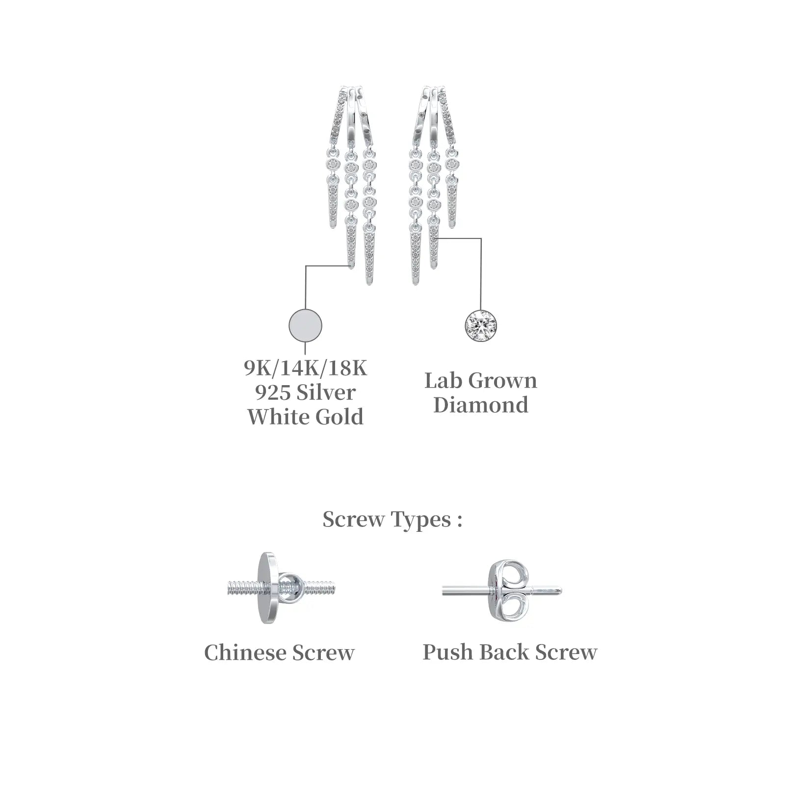 White gold unique twin fall chain diamond drop earrings descriptive image