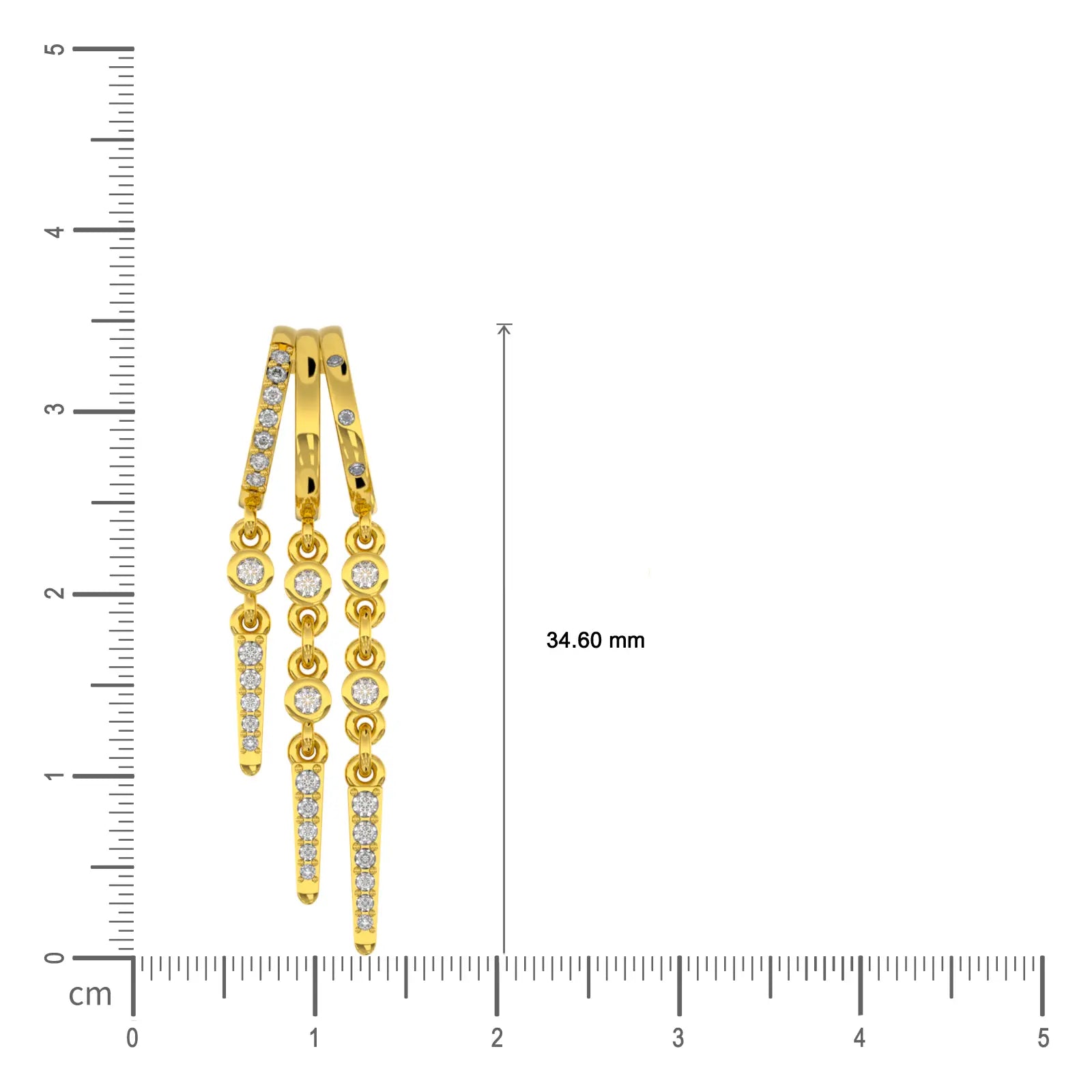Yellow gold unique twin fall chain diamond drop earrings scale image