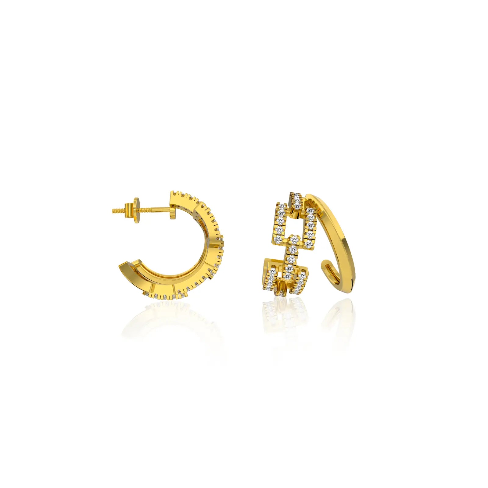 Elegant ridge hoop diamond earrings