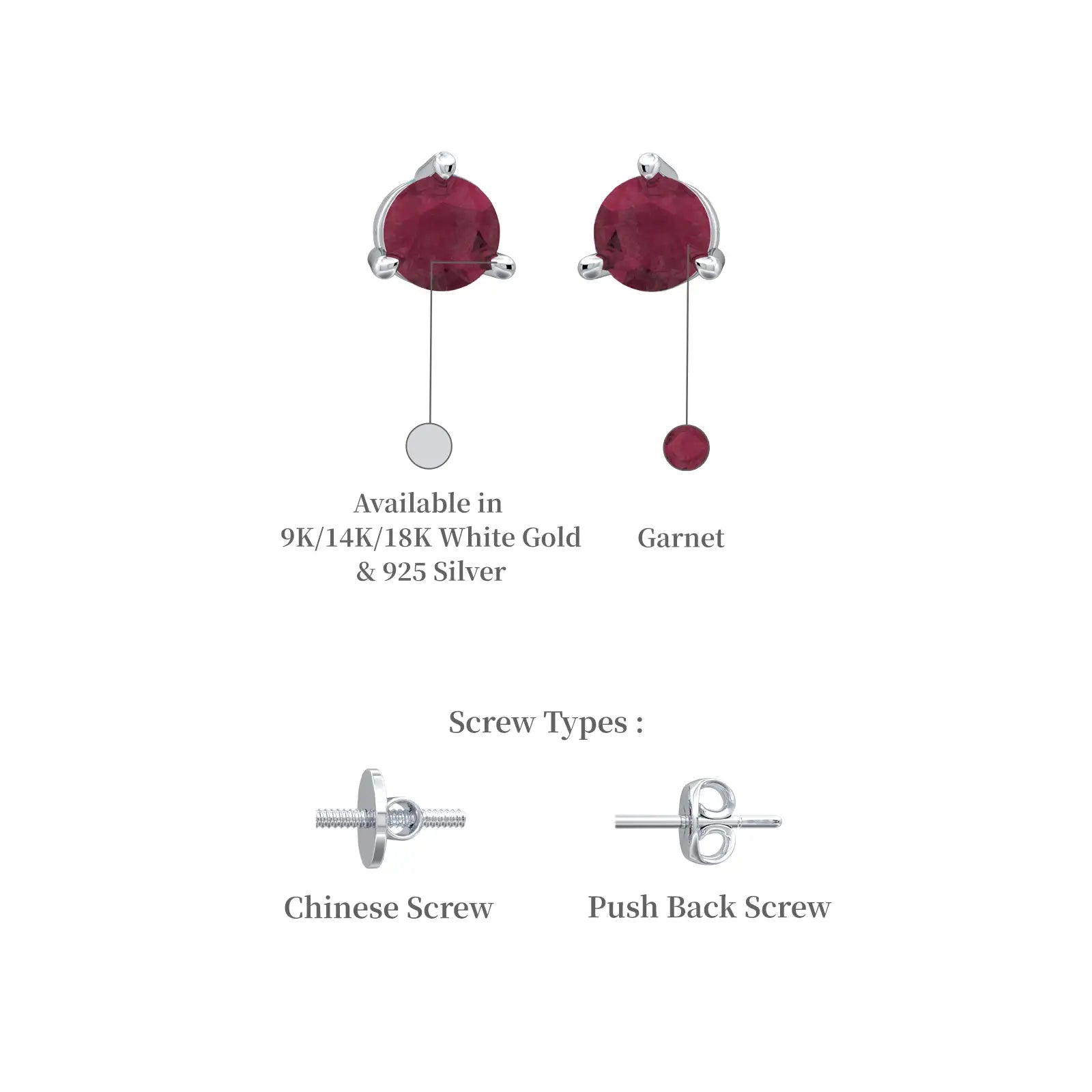 White gold descriptive image of  january birthstone garnet earrings