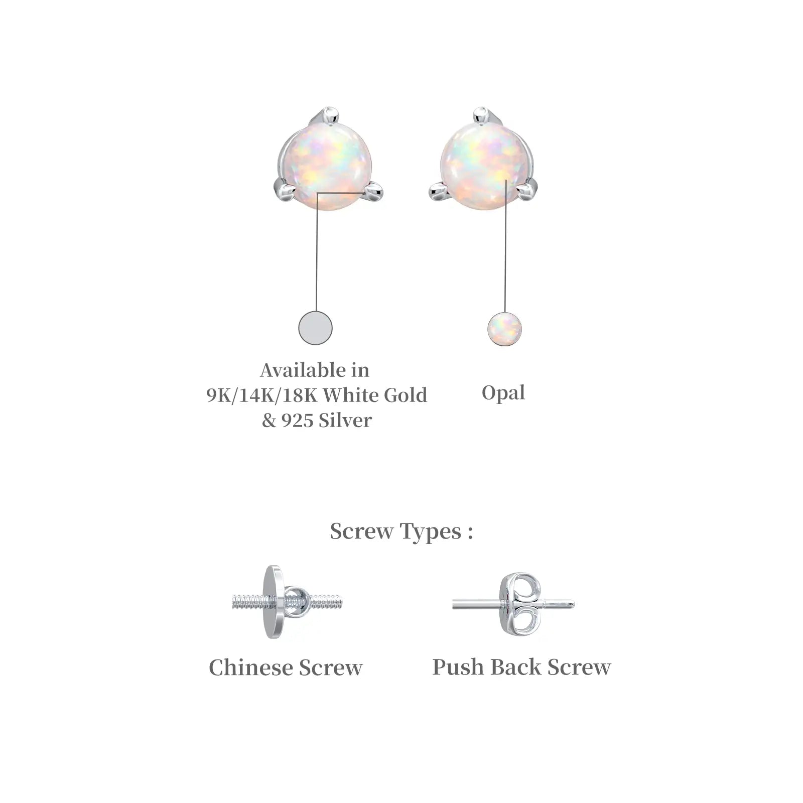 White gold descriptive image of  october birthstone opal earrings