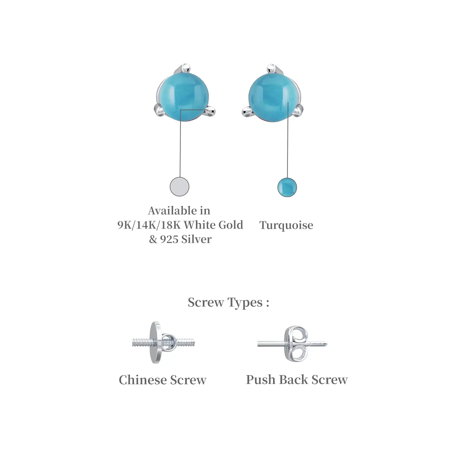 White gold descriptive image of december birthstone turquoise earrings