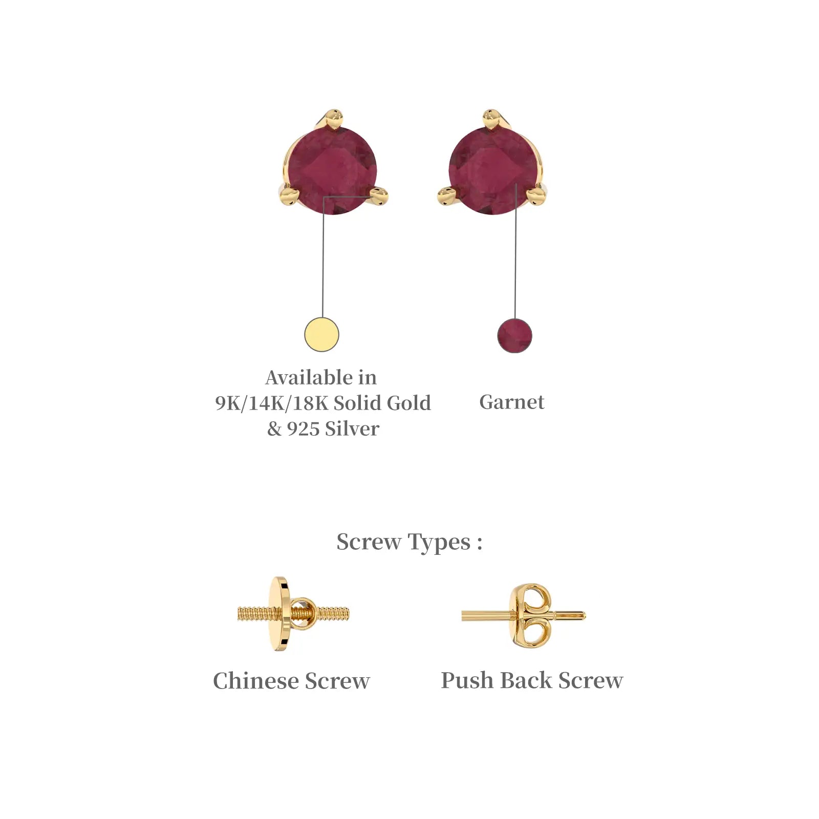 Yellow gold descriptive image of  january birthstone garnet earrings