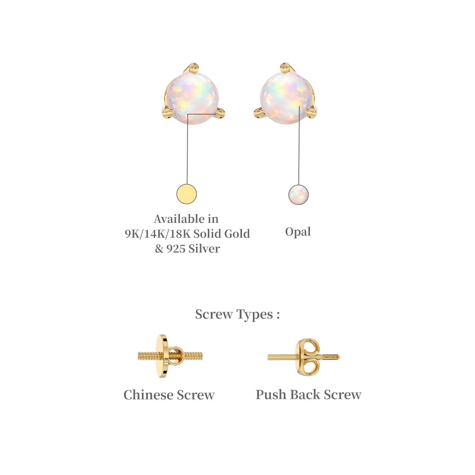 Yellow gold descriptive image of  october birthstone opal earrings