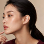 Model wearing january birthstone garnet earrings