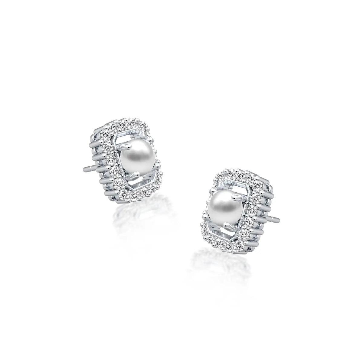 June birthstone pearl earrings with diamonds