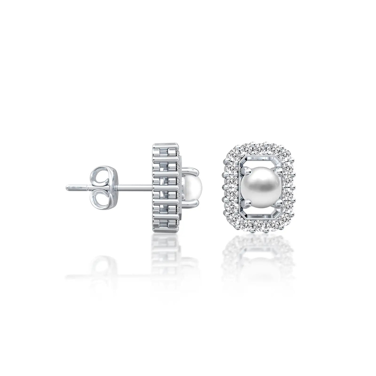 Fortune white gold june birthstone pearl earrings with diamonds