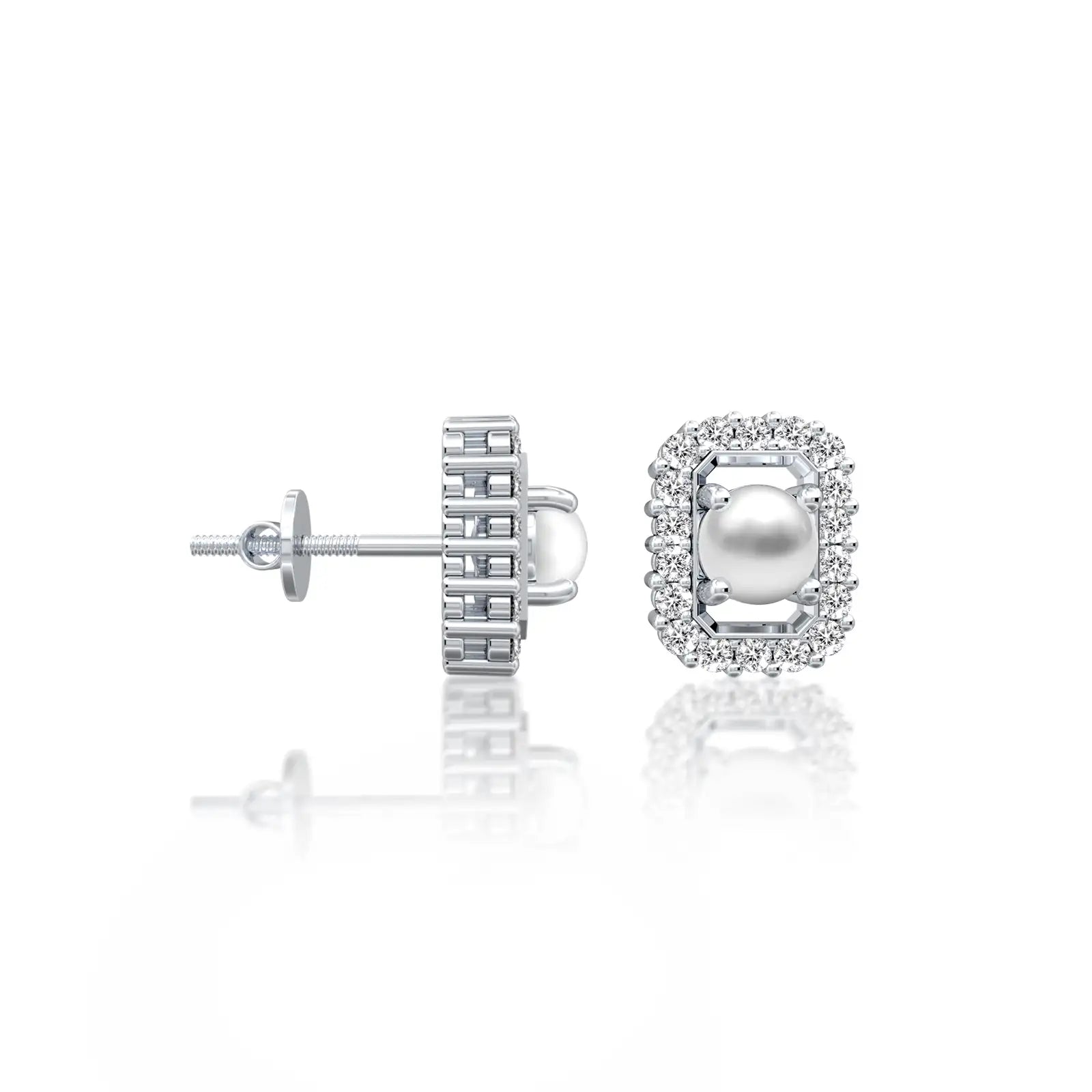 White gold june birthstone pearl earrings with diamonds