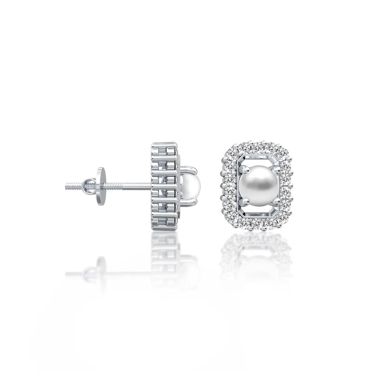White gold june birthstone pearl earrings with diamonds