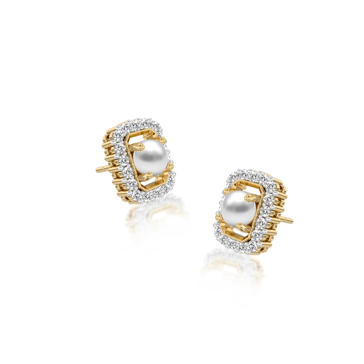 Yellow gold june birthstone pearl earrings with diamonds