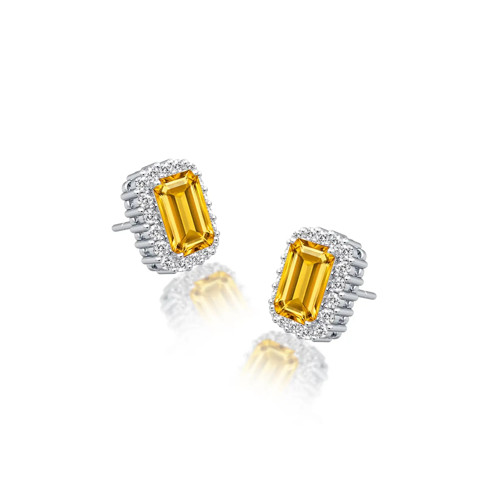 White gold november birthstone citrine earrings with diamonds