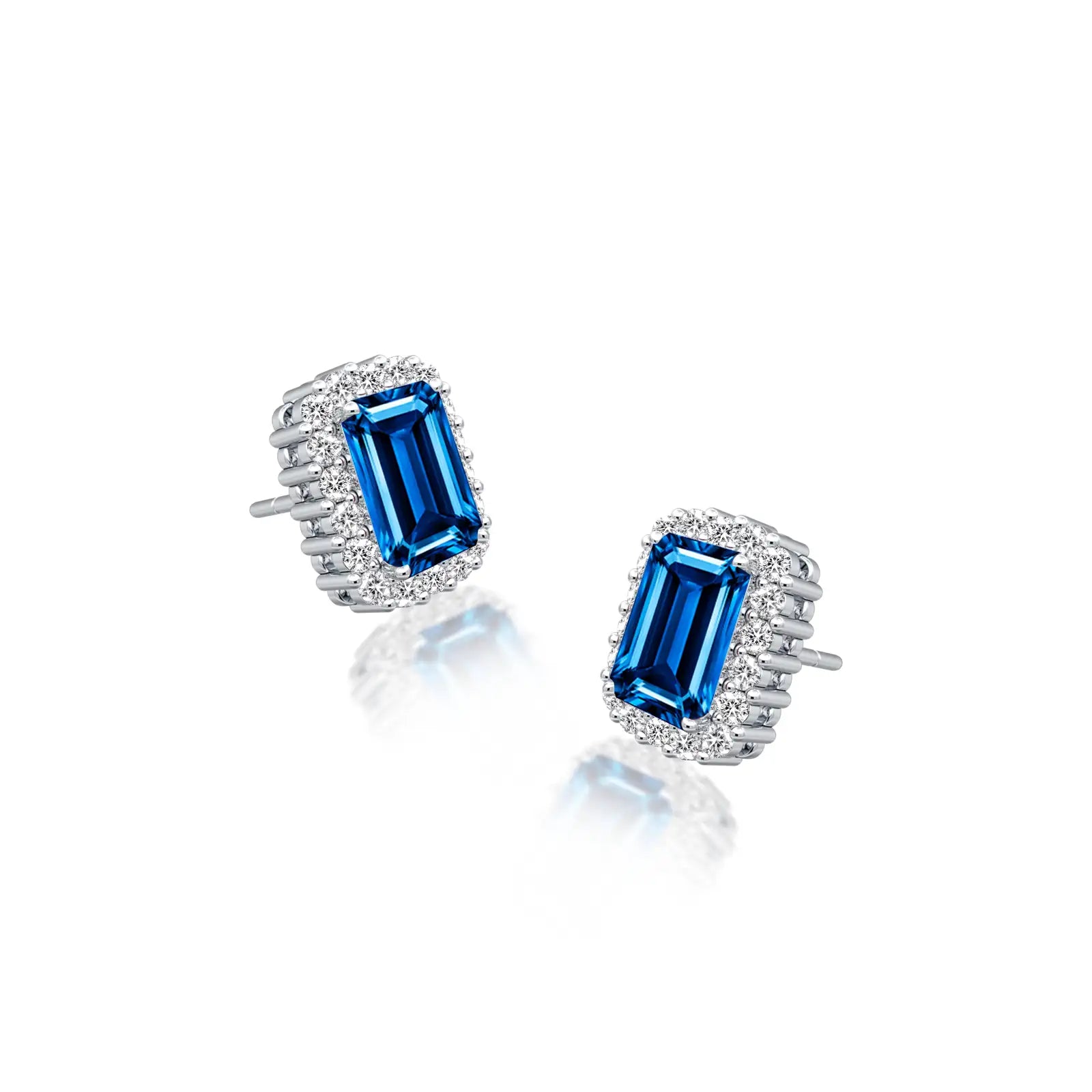 White gold september birthstone london blue topaz earrings with diamonds