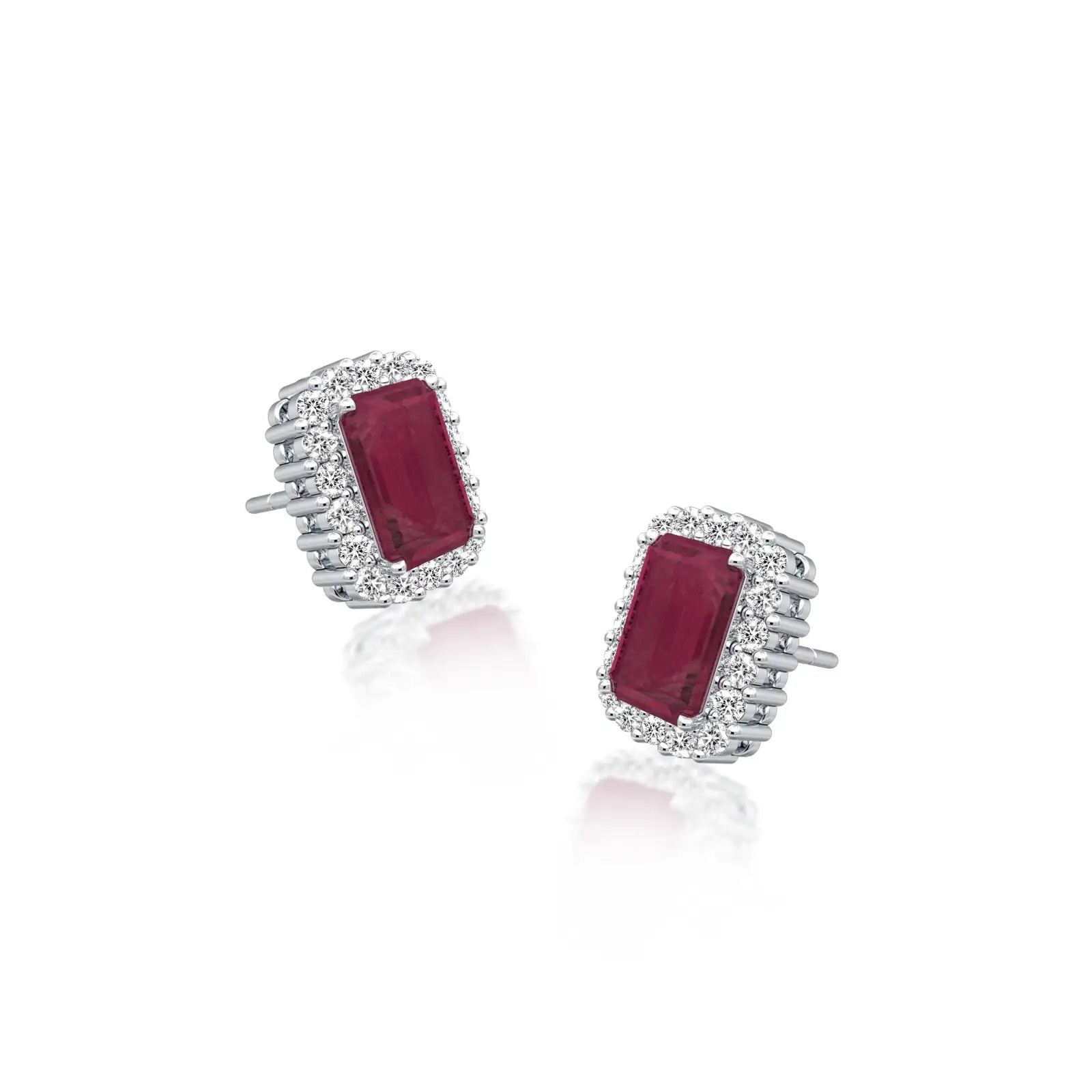 White gold january birthstone garnet earrings with diamonds