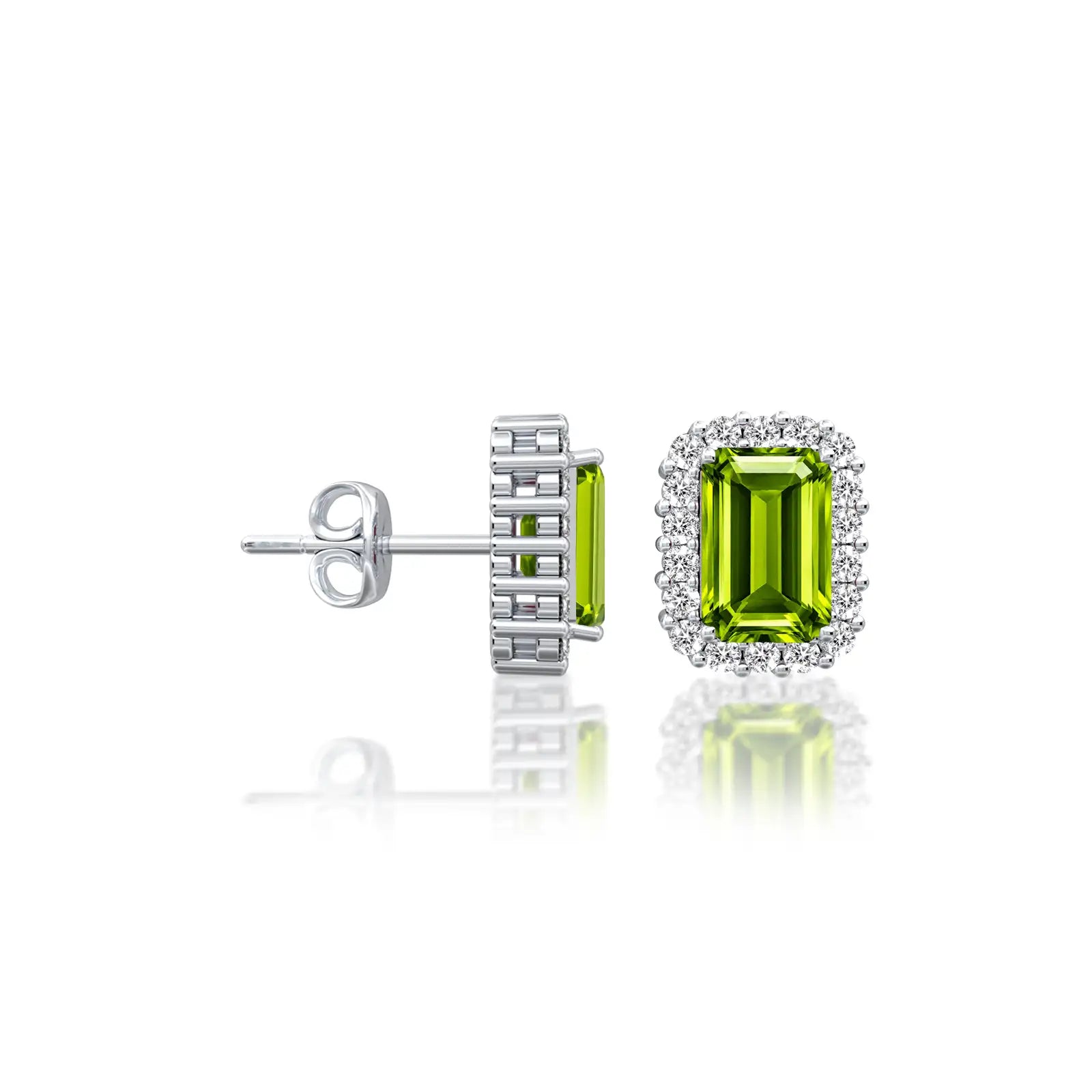 White gold fortune august birthstone peridot earrings with diamonds