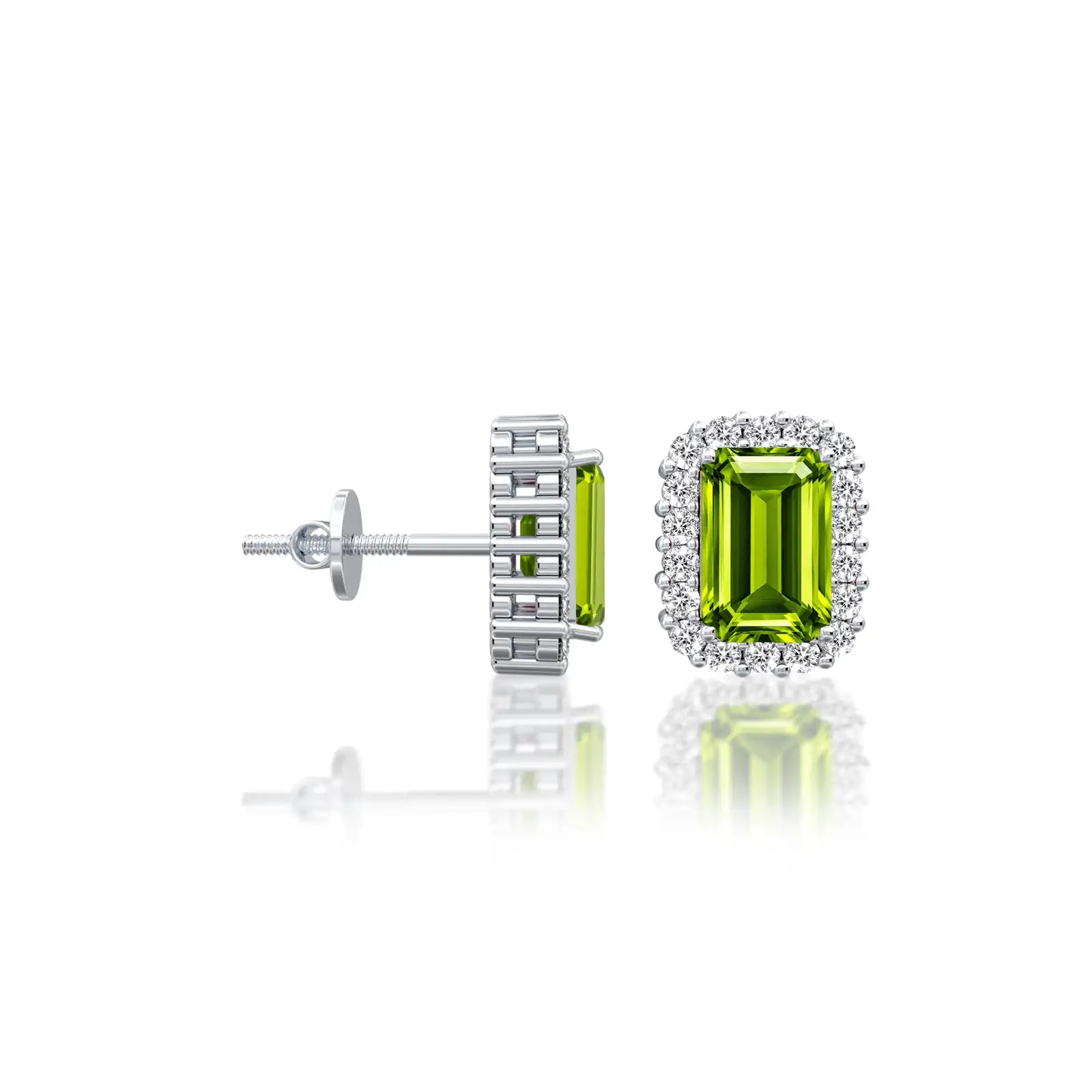 White gold august birthstone peridot earrings with diamonds for women