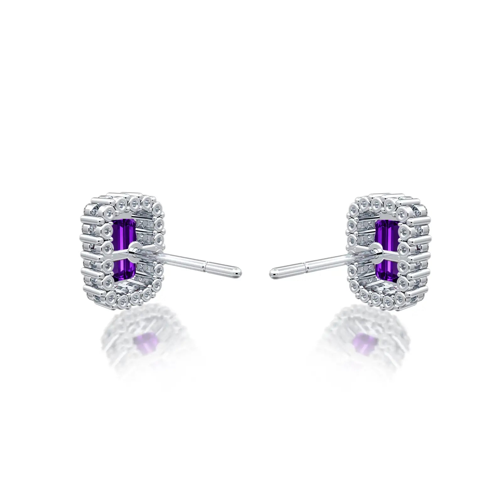 White gold february birthstone amethyst earrings with diamonds for women