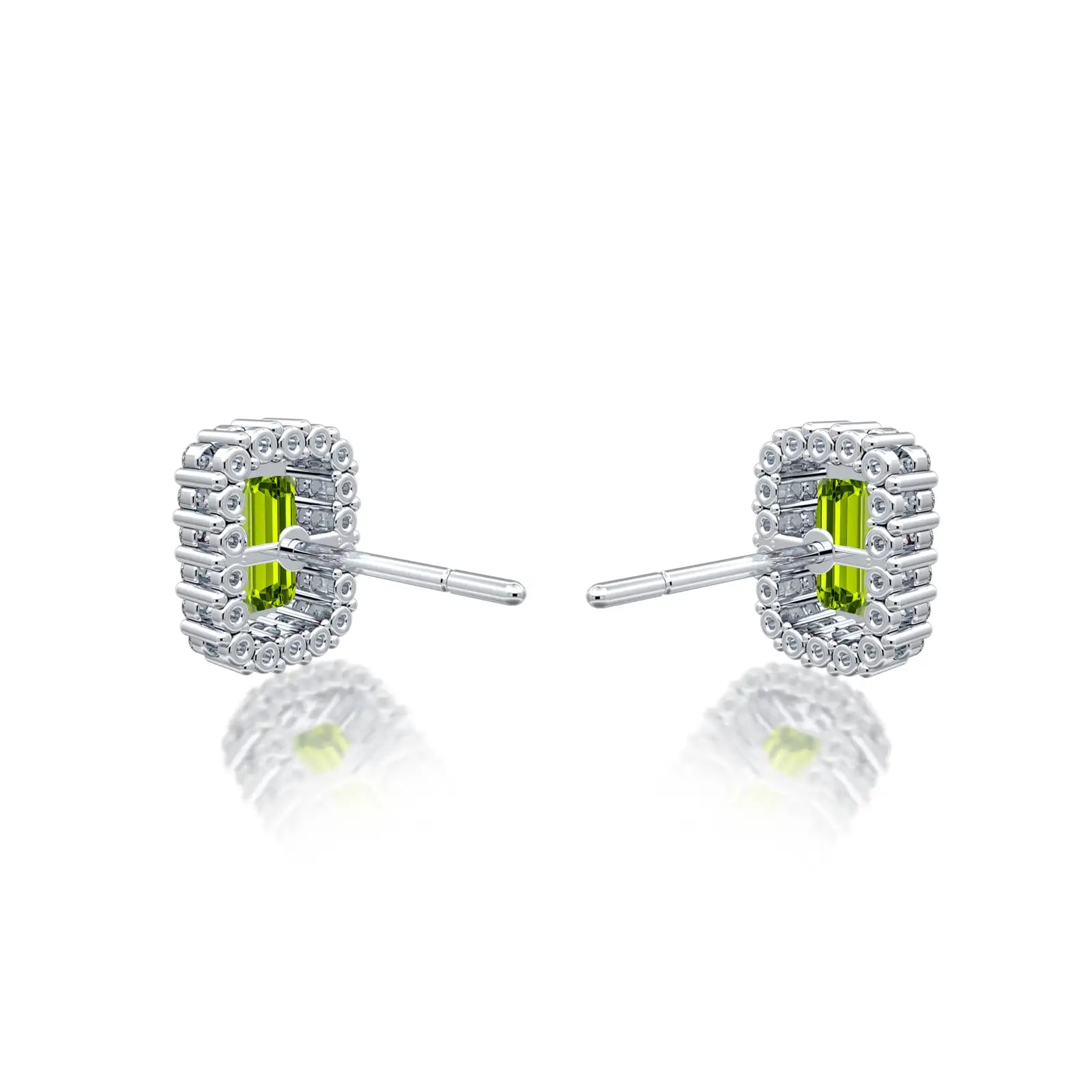 Trendy white gold august birthstone peridot earrings with diamonds