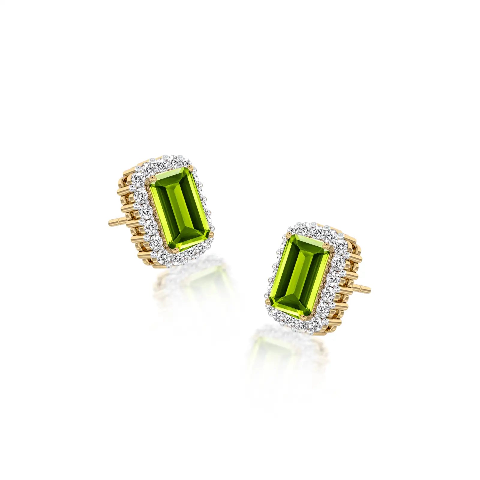 August birthstone peridot earrings with diamonds