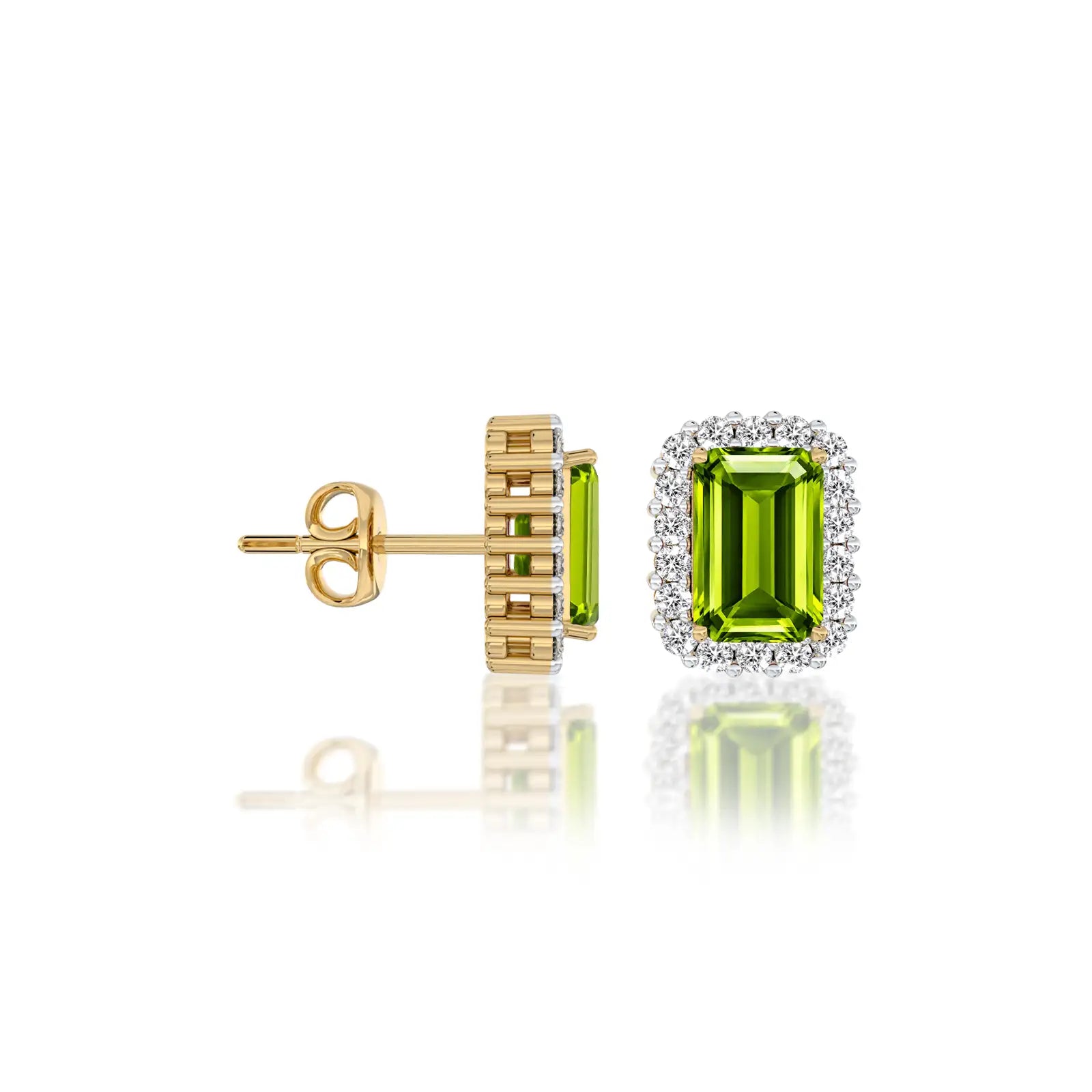 Yellow gold august birthstone peridot earrings with diamonds
